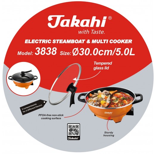 Electric Steamboat & Multi Cooker, Size: Ø30cm / 5.0-Litre Model 3838