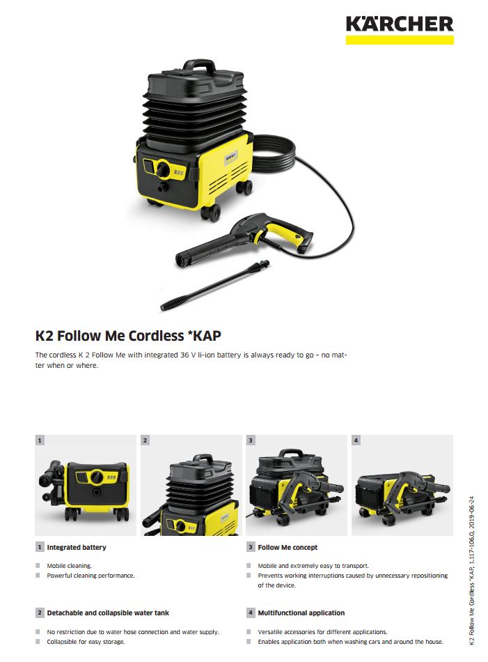 Cordless Pressure Washer K2 Follow Me / K 2 Follow Me wireless