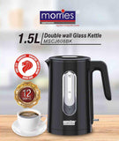 Morries 1.5L Double Wall Borosilicate Glass & Cordless Kettle MSCJ608BK