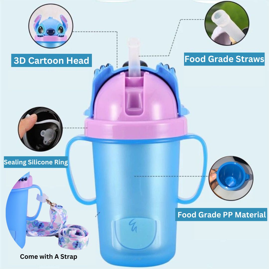 3D 300ml Kid Learning Drinking Straw Water Cup Water Bottle * Comes with water bottle strap*