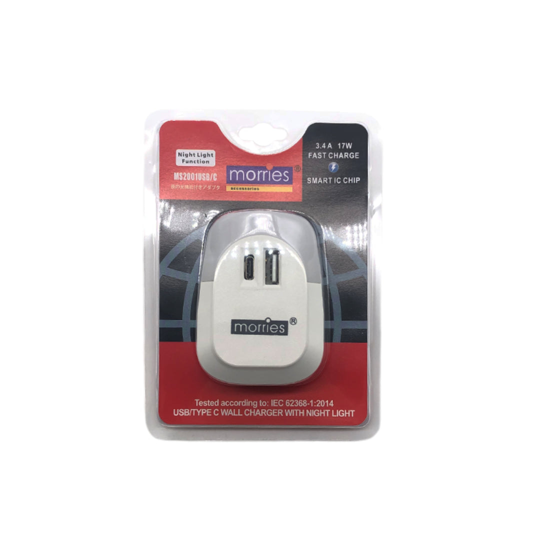 USB/Type C Wall Charger With Night Light MS2001USB/C & MS4001USB